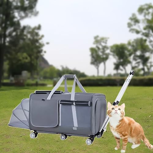 Pucaru Extra Große Transportbox für Haustiere, Transportbox für Katzen/Hunde mit Rädern, Extra Großes Fassungsvermögen, Erweiterbar, Doppelstange mit 6 Rädern (Size : Concealed) von Pucaru