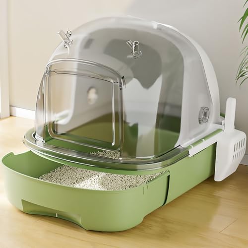 Pucaru Geschlossene Katzentoilette, Katzentoilette mit Anhebbarem Deckel, Durchscheinend, Leicht zu Beobachten, Abnehmbar, Leicht zu Reinigen, Schubladendesign(Green) von Pucaru