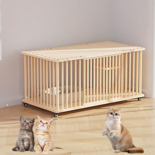 Pucaru Großzügiges Katzenhaus mit Rädern, Modernes Katzenhaus, Einfach zu Installierende Katzenvilla, für Privathaushalte, Tierhandlungen, Tierkliniken(Natural,112x56x57cm) von Pucaru