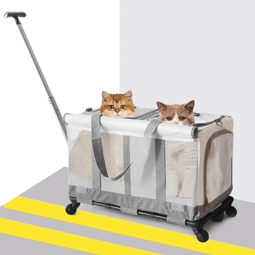 Pucaru Haustier-Trolley-Fließhecktasche, Fluglinienkonformer Hunde-/Katzentransporter, mit Abnehmbarer Stangenplattform und Verbesserten Rädern von Pucaru