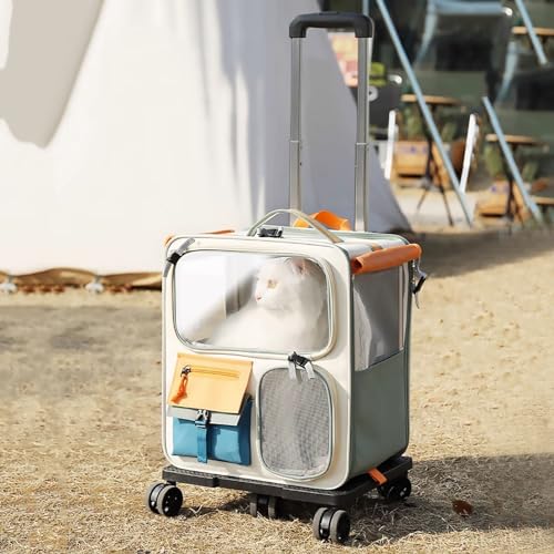 Pucaru Haustiertrage-Rucksack, Zusammenklappbare und Abnehmbare Trolley-Tasche, Atmungsaktive Haustiertrage mit Rädern, für Reisen mit Katzen und Welpen von Pucaru