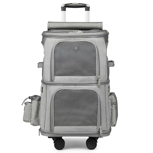 Pucaru Haustiertransportbox mit Zwei Fächern, Trolley-Tasche, Tragbare Katzentransportbox mit Rädern, für Reisen, Camping, Entworfen für Hunde und Katzen (Color : Gris) von Pucaru