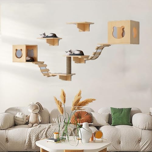 Pucaru Katzen, Katzen-Wandregal-Sitzstange Aus Holz, Katzenregal für Katzen Zum Spielen, Klettern Und Entspannen(10pcs) von Pucaru