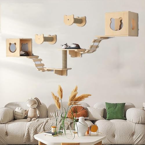 Pucaru Katzen, Katzen-Wandregal-Sitzstange Aus Holz, Katzenregal für Katzen Zum Spielen, Klettern Und Entspannen(11pcs) von Pucaru