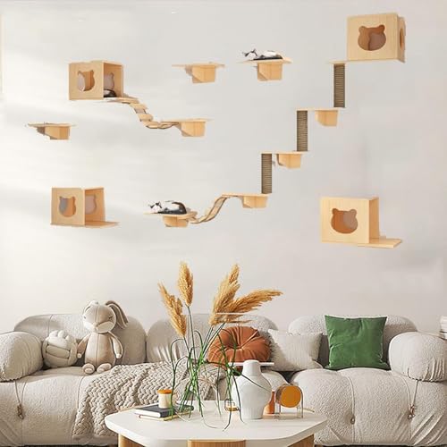 Pucaru Katzen, Katzen-Wandregal-Sitzstange Aus Holz, Katzenregal für Katzen Zum Spielen, Klettern Und Entspannen(12pcs) von Pucaru