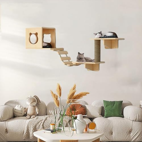 Pucaru Katzen, Katzen-Wandregal-Sitzstange Aus Holz, Katzenregal für Katzen Zum Spielen, Klettern Und Entspannen(5pcs) von Pucaru