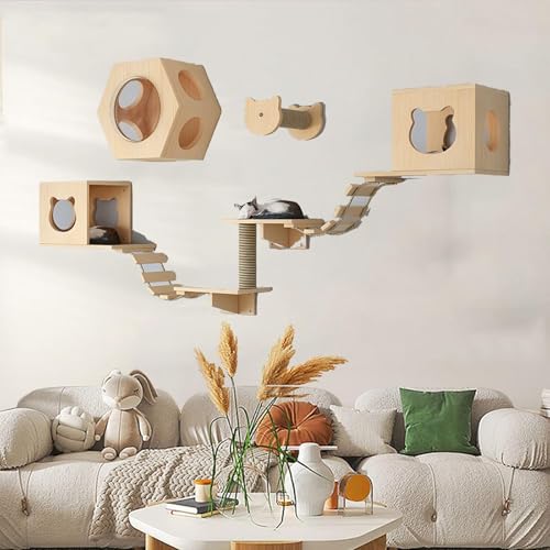 Pucaru Katzen, Katzen-Wandregal-Sitzstange Aus Holz, Katzenregal für Katzen Zum Spielen, Klettern Und Entspannen(8pcs) von Pucaru