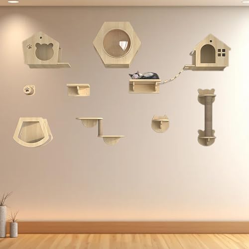 Pucaru Katzen Kletterwand, Modernes Katzenmöbel aus Holz, Katzenregal an Der Wand für Katzenschlaf Und Klettern(12pcs) von Pucaru
