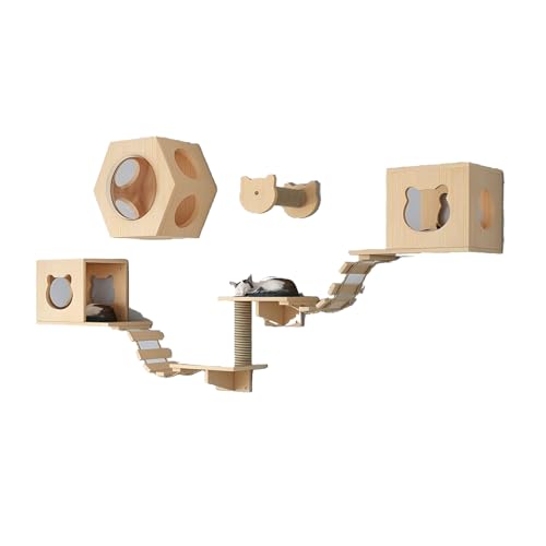 Pucaru Katzen Kletterwand ，Katzenwand-Klettergerüst-Set, Massivholz Und Stabiler Rahmen für Große Katzen Und Kätzchen(10pcs) von Pucaru