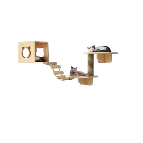 Pucaru Katzen Kletterwand ，Katzenwand-Klettergerüst-Set, Massivholz Und Stabiler Rahmen für Große Katzen Und Kätzchen(5pcs) von Pucaru