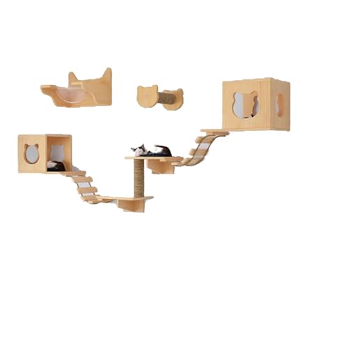 Pucaru Katzen Kletterwand ，Katzenwand-Klettergerüst-Set, Massivholz Und Stabiler Rahmen für Große Katzen Und Kätzchen(7pcs) von Pucaru