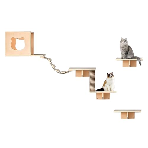 Pucaru Katzen Kletterwand ，Katzenwand-Klettergerüst-Set, Massivholz Und Stabiler Rahmen für Große Katzen Und Kätzchen(9pcs) von Pucaru