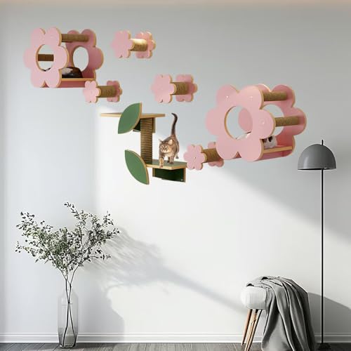 Pucaru Katzen-Wandregal-Set, Katzenregale for Die Wand, Blumenförmige Katzen-Wandmöbel, Lassen Sie Kätzchen Sitzen, Klettern, Spielen(10pcs) von Pucaru