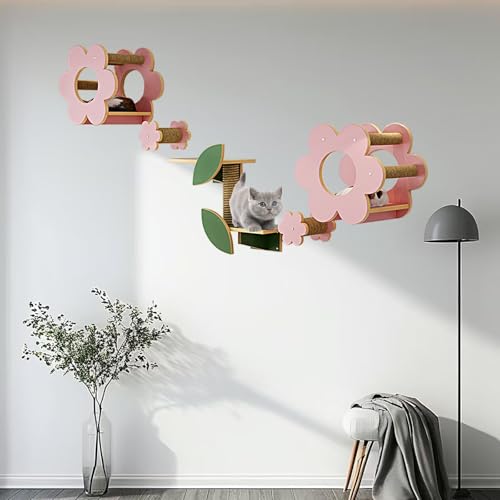 Pucaru Katzen-Wandregal-Set, Katzenregale for Die Wand, Blumenförmige Katzen-Wandmöbel, Lassen Sie Kätzchen Sitzen, Klettern, Spielen(7pcs) von Pucaru