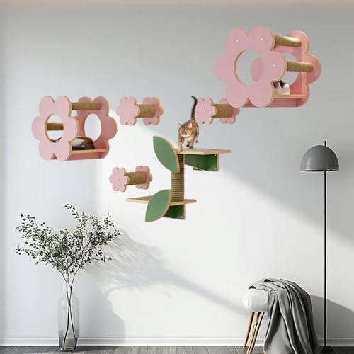 Pucaru Katzen-Wandregal-Set, Katzenregale for Die Wand, Blumenförmige Katzen-Wandmöbel, Lassen Sie Kätzchen Sitzen, Klettern, Spielen(8pcs) von Pucaru