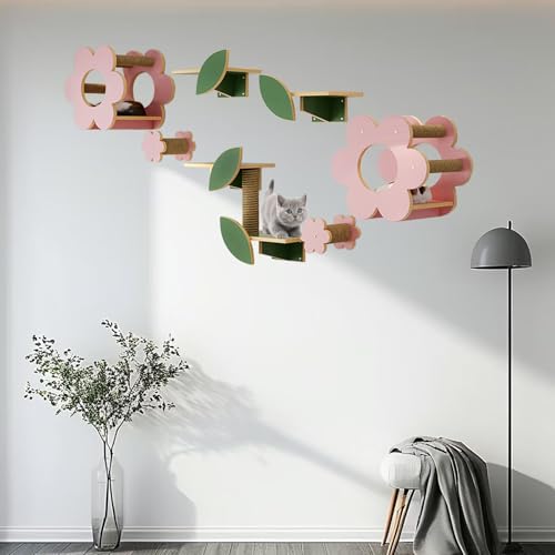 Pucaru Katzen-Wandregal-Set, Katzenregale for Die Wand, Blumenförmige Katzen-Wandmöbel, Lassen Sie Kätzchen Sitzen, Klettern, Spielen(9pcs) von Pucaru