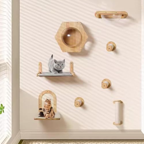 Pucaru Katzen-Wandregal-Set, Katzensitz, Kletterwand Katzen Wandmöbel Zum Schlafen, Spielen, Klettern Und Ausruhen(9pcs) von Pucaru