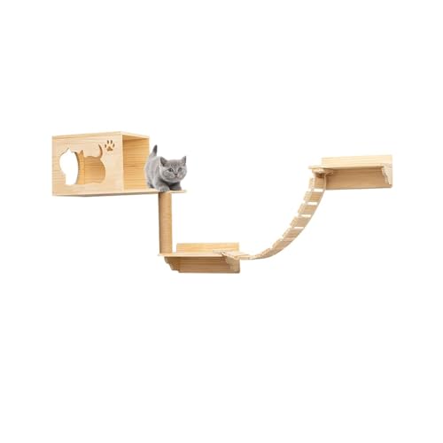 Pucaru Katzen-Wandregal-Set, Wandmontiertes Katzenklettergerüst, Holz, Katzenhaus, Katzensitzmöbel-Aktivitätssystem(5pcs) von Pucaru