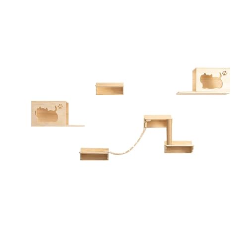 Pucaru Katzen-Wandregal-Set, Wandmontiertes Katzenklettergerüst, Holz, Katzenhaus, Katzensitzmöbel-Aktivitätssystem(8pcs) von Pucaru