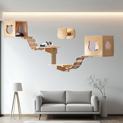 Pucaru Katzen-Wandregale,Katzen Kletterwand，Katzen-Wandklettergerüst-Set Zum Schlafen, Klettern Und(10pcs) von Pucaru