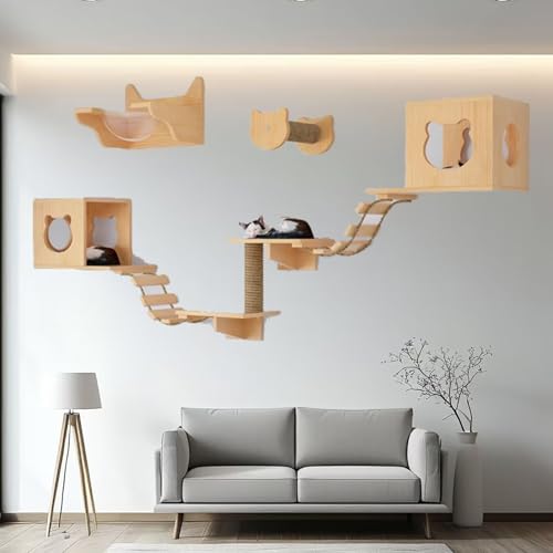 Pucaru Katzen-Wandregale,Katzen Kletterwand，Katzen-Wandklettergerüst-Set Zum Schlafen, Klettern Und(11pcs) von Pucaru