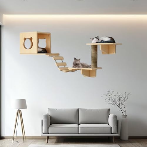 Pucaru Katzen-Wandregale,Katzen Kletterwand，Katzen-Wandklettergerüst-Set Zum Schlafen, Klettern Und(5pcs) von Pucaru