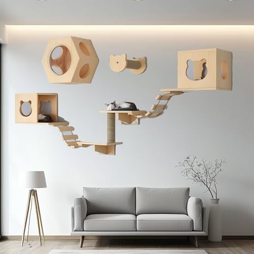 Pucaru Katzen-Wandregale,Katzen Kletterwand，Katzen-Wandklettergerüst-Set Zum Schlafen, Klettern Und(9pcs) von Pucaru