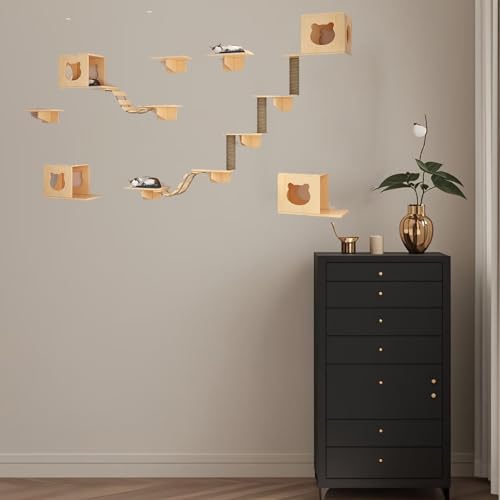 Pucaru Katzen-Wandregale Und Hängende Sitzstangen,kletterwand Katzen, Katzen-Klettergerüst für Große Und Kleine Katzen(12pcs) von Pucaru