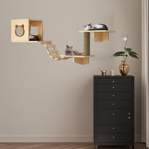Pucaru Katzen-Wandregale Und Hängende Sitzstangen,kletterwand Katzen, Katzen-Klettergerüst für Große Und Kleine Katzen(5pcs) von Pucaru