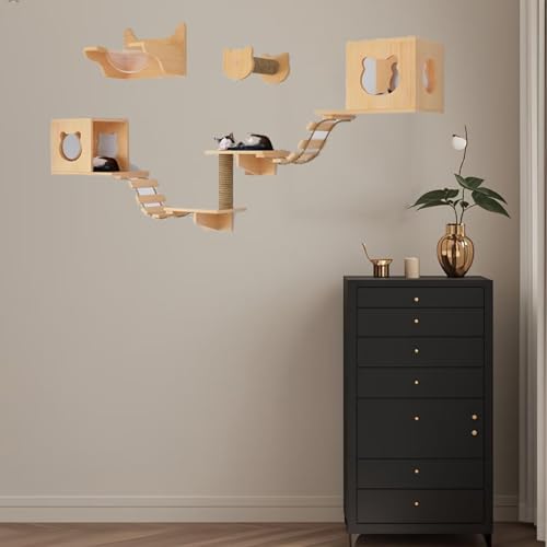 Pucaru Katzen-Wandregale Und Hängende Sitzstangen,kletterwand Katzen, Katzen-Klettergerüst für Große Und Kleine Katzen(8pcs) von Pucaru