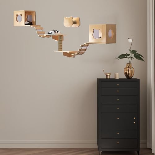 Pucaru Katzen-Wandregale Und Hängende Sitzstangen,kletterwand Katzen, Katzen-Klettergerüst für Große Und Kleine Katzen(9pcs) von Pucaru