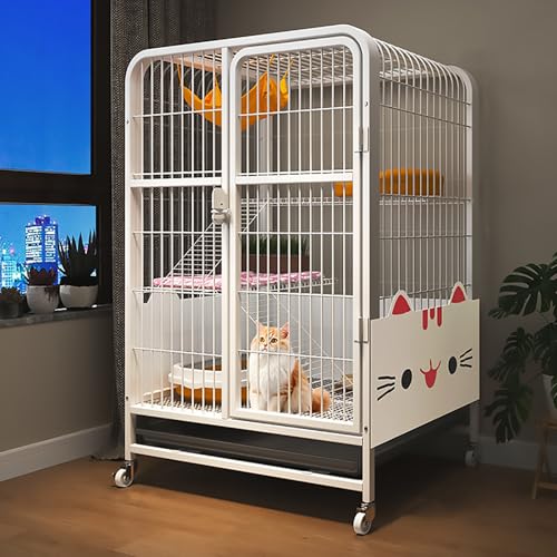 Pucaru Katzenhäuser, Katzenkäfig aus Dickem Vierkantrohr, Katzenvilla mit Universalrädern, Mehrschichtiger Raum, mit Fußpolster, für 2-3 Katzen(78x55x108cm) von Pucaru