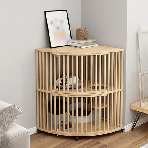 Pucaru Katzenkäfig, 1/2/3-lagiger Kätzchenkäfig, Katzenzwinger für den Innenbereich, Vierseitig Atmungsaktiv, Leicht zu Bewegen, mit Kendo-Katzenkratzbaum(71x71x108cm) von Pucaru