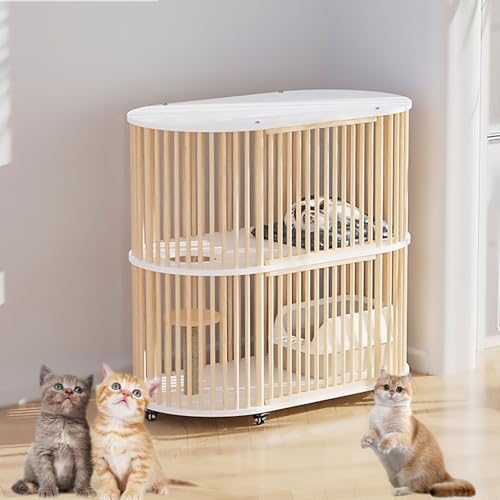 Pucaru Katzenkäfig aus Massivholz, Katzenvilla für den Innenbereich mit Rädern, DIY-Katzenhaus, mit Kratzbaum, Katzenloch-Design, Ideal für 1-2 Katzen(112x56x108cm) von Pucaru