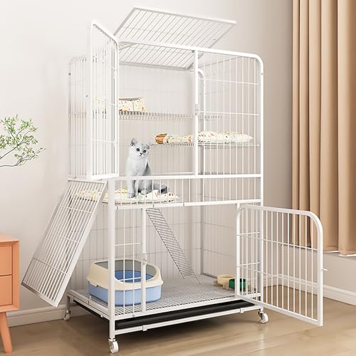 Pucaru Katzenkäfig aus Vierkantrohr, Katzenzwinger für Hauskatzen, Kätzchenvilla für den Haushalt, Panorama-Schiebedach, Mehrschichtiges Raumdesign(78x55x137cm) von Pucaru