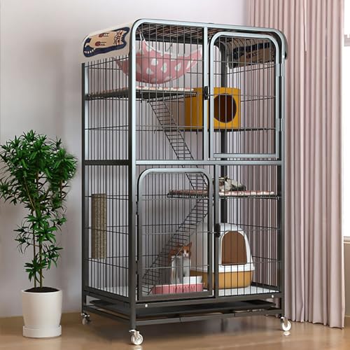 Pucaru Katzenkäfige Indoor, Stabile Katzenhäuser für Wohnungskatzen aus Metall, Geräumiger Großraumkäfig für Katzen, für 1-3 Katzen(Black,71x52x127cm) von Pucaru