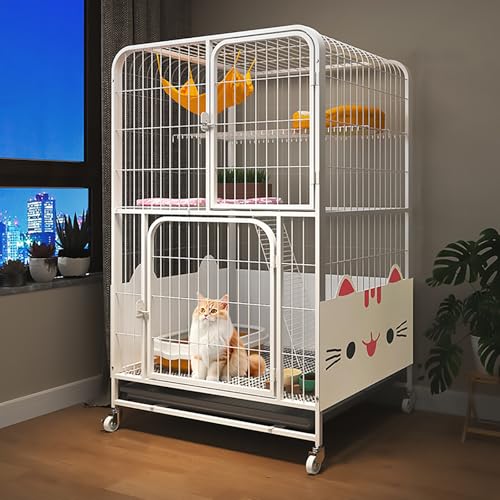 Pucaru Katzenkäfige für den Innenbereich mit Rollen, Mehrstöckige Katzenvilla, Verdicktes Metallmaterial, mit Spritzschutz für Katzenstreu, Leicht zu Reinigen(White,71x55x127cm) von Pucaru