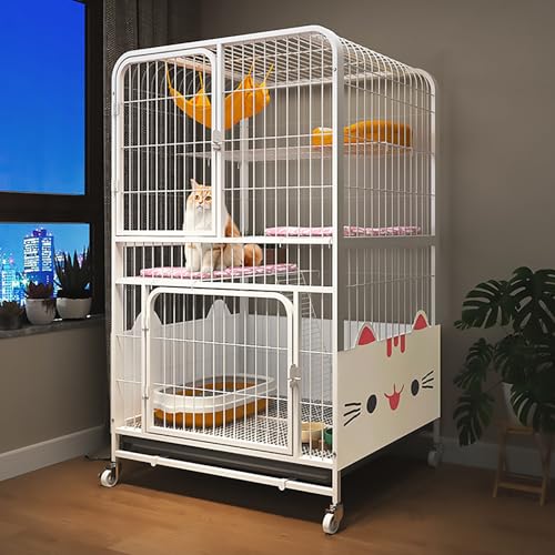 Pucaru Katzenkäfige für den Innenbereich mit Rollen, Mehrstöckige Katzenvilla, Verdicktes Metallmaterial, mit Spritzschutz für Katzenstreu, Leicht zu Reinigen(White,78x55x137cm) von Pucaru