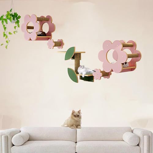 Pucaru Katzenklettergerüst Mit Blumenmuster, Katzenlaufsteg an Der Wand, Geeignet for Kätzchen for Klettern und Spielen(7pcs) von Pucaru