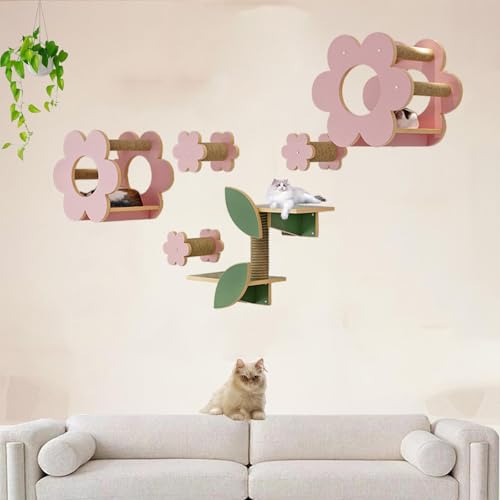Pucaru Katzenklettergerüst Mit Blumenmuster, Katzenlaufsteg an Der Wand, Geeignet for Kätzchen for Klettern und Spielen(8pcs) von Pucaru