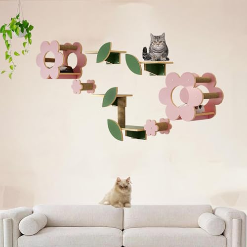 Pucaru Katzenklettergerüst Mit Blumenmuster, Katzenlaufsteg an Der Wand, Geeignet for Kätzchen for Klettern und Spielen(9pcs) von Pucaru