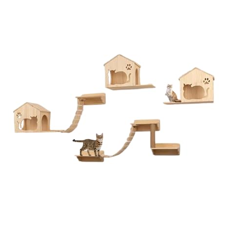 Pucaru Katzenregale für Die Wand, Kletterwand Katzen，Holz-Wandmöbel-Stufen, Tragkraft 20 Kg, für Erwachsene Katzen, Zum Klettern(10pcs) von Pucaru