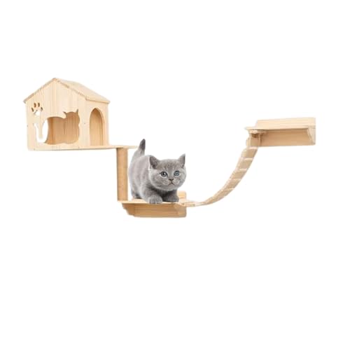 Pucaru Katzenregale für Die Wand, Kletterwand Katzen，Holz-Wandmöbel-Stufen, Tragkraft 20 Kg, für Erwachsene Katzen, Zum Klettern(5pcs) von Pucaru