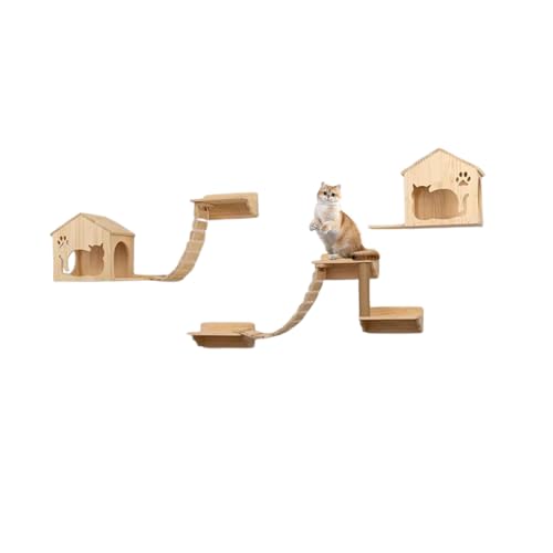 Pucaru Katzenregale für Die Wand, Kletterwand Katzen，Holz-Wandmöbel-Stufen, Tragkraft 20 Kg, für Erwachsene Katzen, Zum Klettern(9pcs) von Pucaru