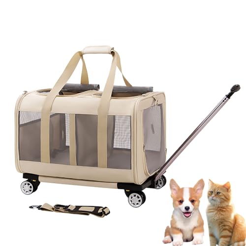 Pucaru Katzentransportbox, Transportbox Hund, mit Abnehmbarer Stangenplattform und Verbesserten Rädern, Faltbare Haustier-Reisetragetasche (Color : Apricot) von Pucaru