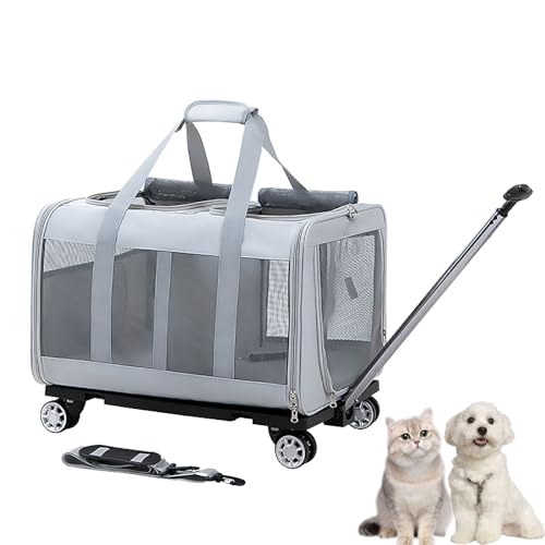 Pucaru Katzentransportbox, Transportbox Hund, mit Abnehmbarer Stangenplattform und Verbesserten Rädern, Faltbare Haustier-Reisetragetasche (Color : Light Gray) von Pucaru