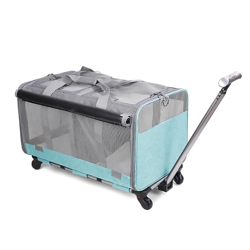 Pucaru Katzentransportbox mit Rädern, Transportbox Hund, für 2 Haustiere, für Kleine Hunde und Katzen, Zusammenklappbar (Color : Lake Blue) von Pucaru