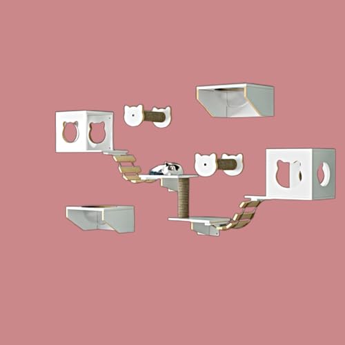 Pucaru Katzenwandmöbel Aus Holz, Kletterwand Katzen, Wandmontierte Häuser und Sitzstangen, Geeignet für Die Meisten Kätzchen und Erwachsenen Katzen(11pcs) von Pucaru