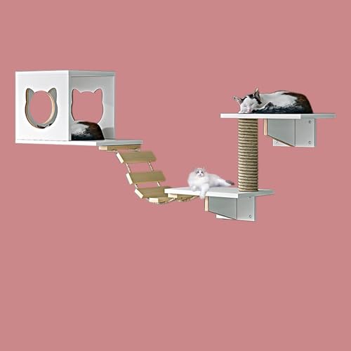 Pucaru Katzenwandmöbel Aus Holz, Kletterwand Katzen, Wandmontierte Häuser und Sitzstangen, Geeignet für Die Meisten Kätzchen und Erwachsenen Katzen(4pcs) von Pucaru