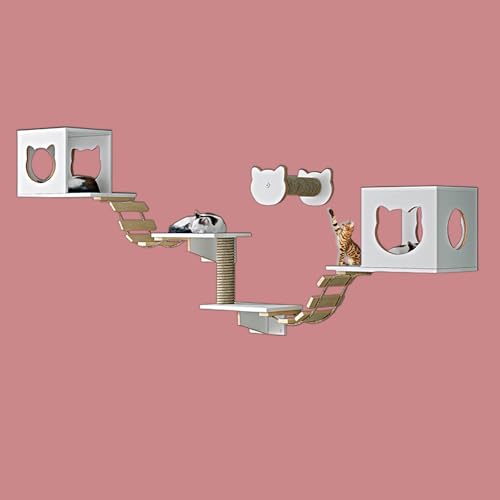 Pucaru Katzenwandmöbel Aus Holz, Kletterwand Katzen, Wandmontierte Häuser und Sitzstangen, Geeignet für Die Meisten Kätzchen und Erwachsenen Katzen(6pcs) von Pucaru